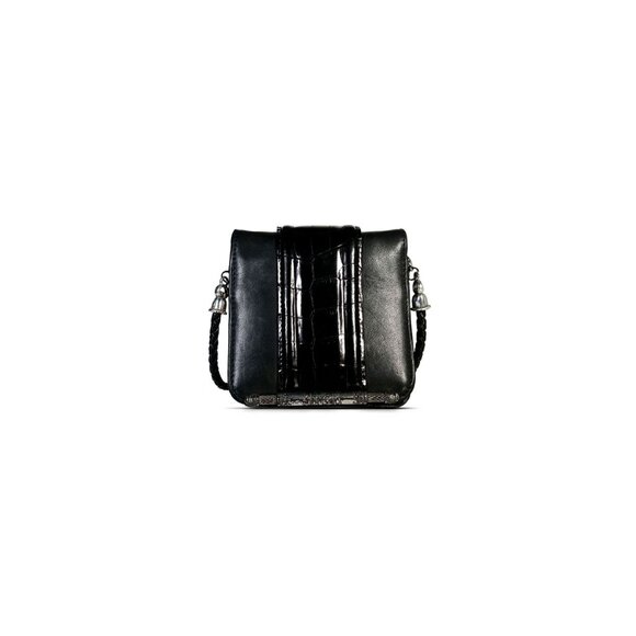 COPY - Brighton Black Leather and Croc Cross Body Wallet Organizer 3 in 1 Purse - Picture 1 of 9